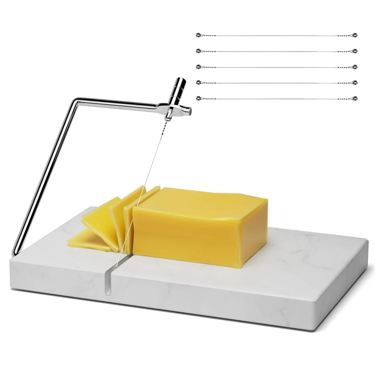 

Cheese Slicer Cheese Cutter with 5 Replacement Cutting Wire Marble Board Cheese Slicer for Kitchen Tool