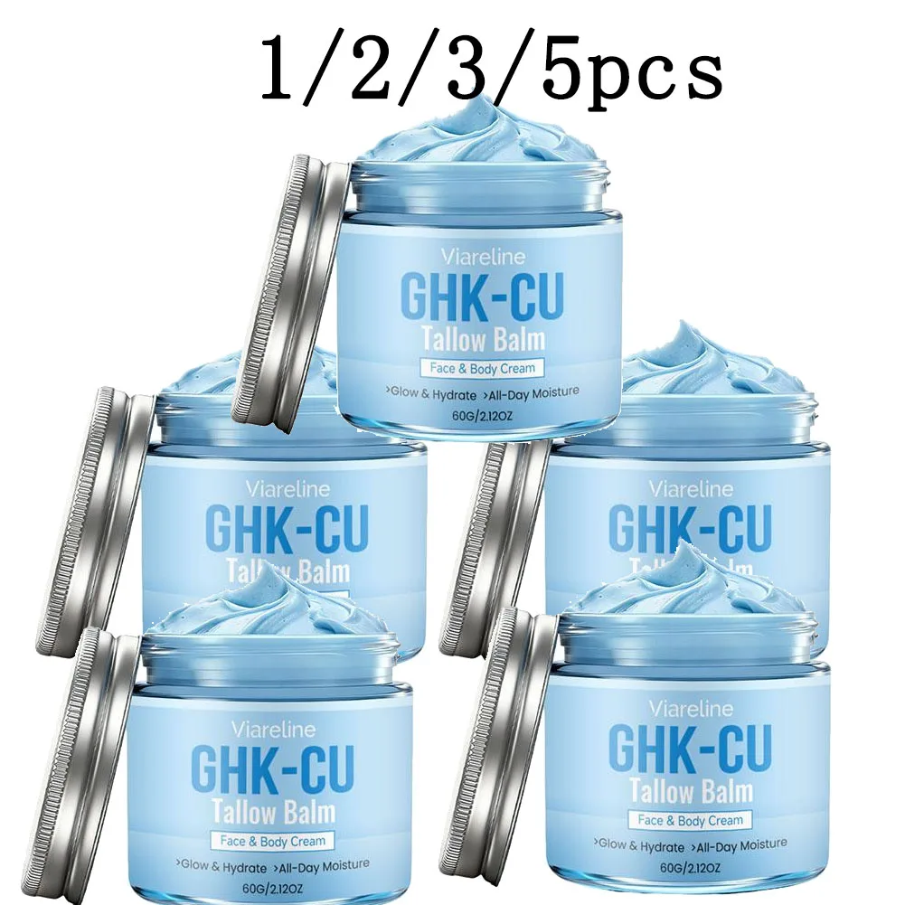 GHK-Cu Copper Peptide Tallow Balm Face Body Moisturizer, Anti Aging Blue Cream with Manuka Honey for Mature Dry Sensitive Skin