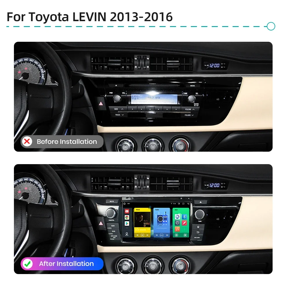 Android 13.0 CarPlay Car Multimedia Player 4G LTE WiFi Bluetooth GPS Navigation RDS Stereo Car Radio For Toyota LEVIN 2013-2016