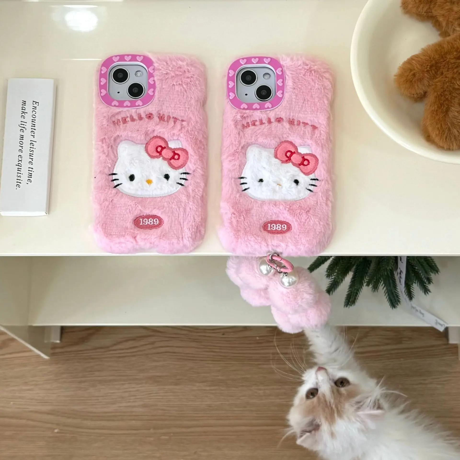 Cute Hello Kitty Embroidery With pendant Phone Case For Iphone 16 15 14 13 Promax Y2k Sweet Girl Phone Protective Cover