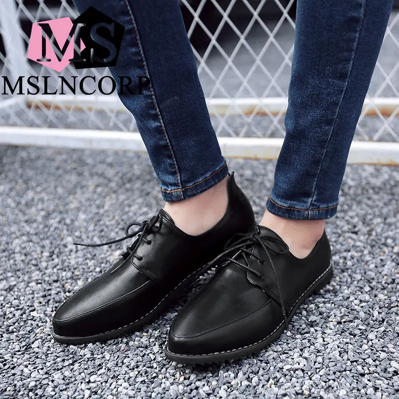 

plus size 34-43 Oxford Shoes For Women Round Toe Lace-Up Casual Shoes Spring And Autumn Retro Soft Leather Loafers Shoes