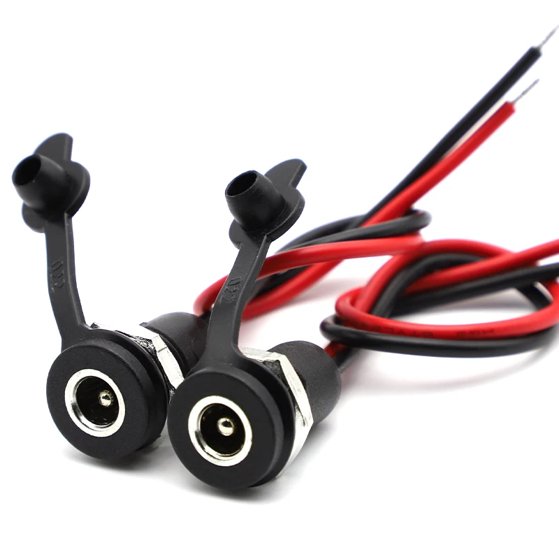 Connecteur de prise d'alimentation DC pour batterie, 1 pièce, prise femelle étanche DIY, 5.5X2.1mm, 5.5X2.5mm avec fil et capuchon étanche