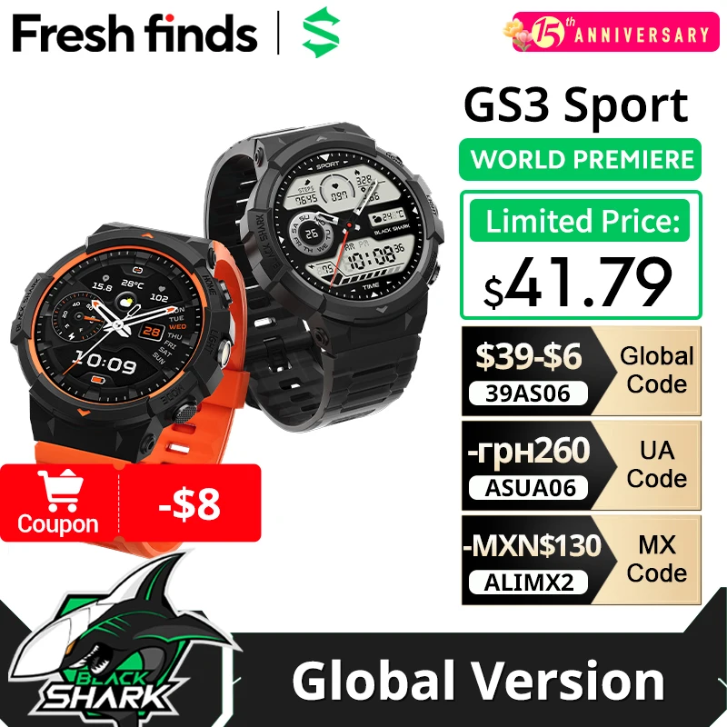 [World Premiere]Black Shark GS3 Sport Smart Watch Global Version 1.43'' AMOLED Display 18 Days Life 5ATM GNSS