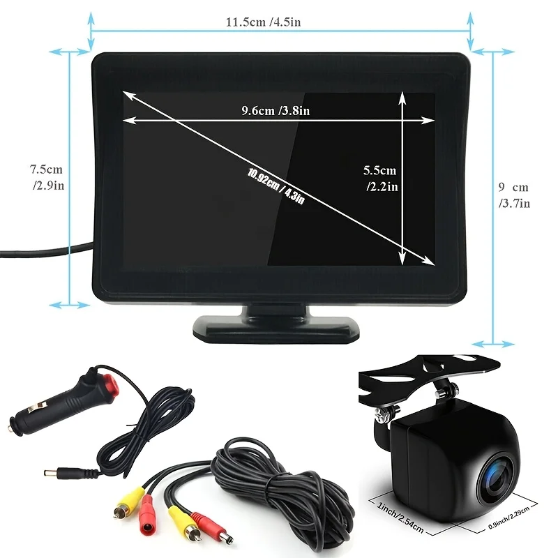 10.92cm HD Monitor Rear View Camera Set Includes a 10.92cm HD Monitor And a License Plate Backup Camera