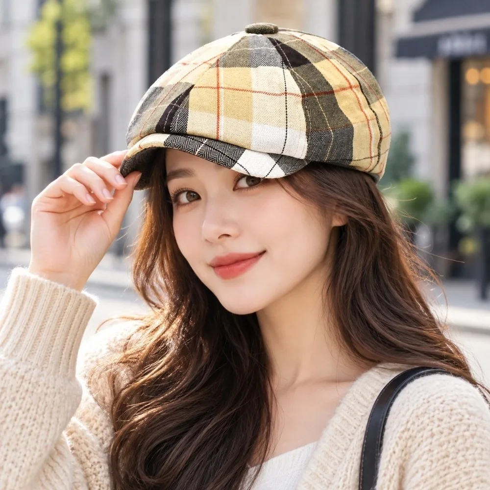 chapeu-boina-xadrez-de-aba-curta-para-presente-respiravel-fino-e-leve-bone-octogonal-casual-vintage-para-artistas-e-pintores-unissex