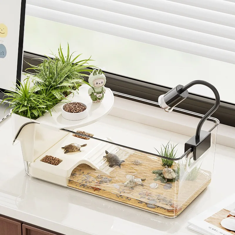 

Turtle feeding tank plastic with sunscreen ecological landscaping household small fish tank small climbing pet desktop