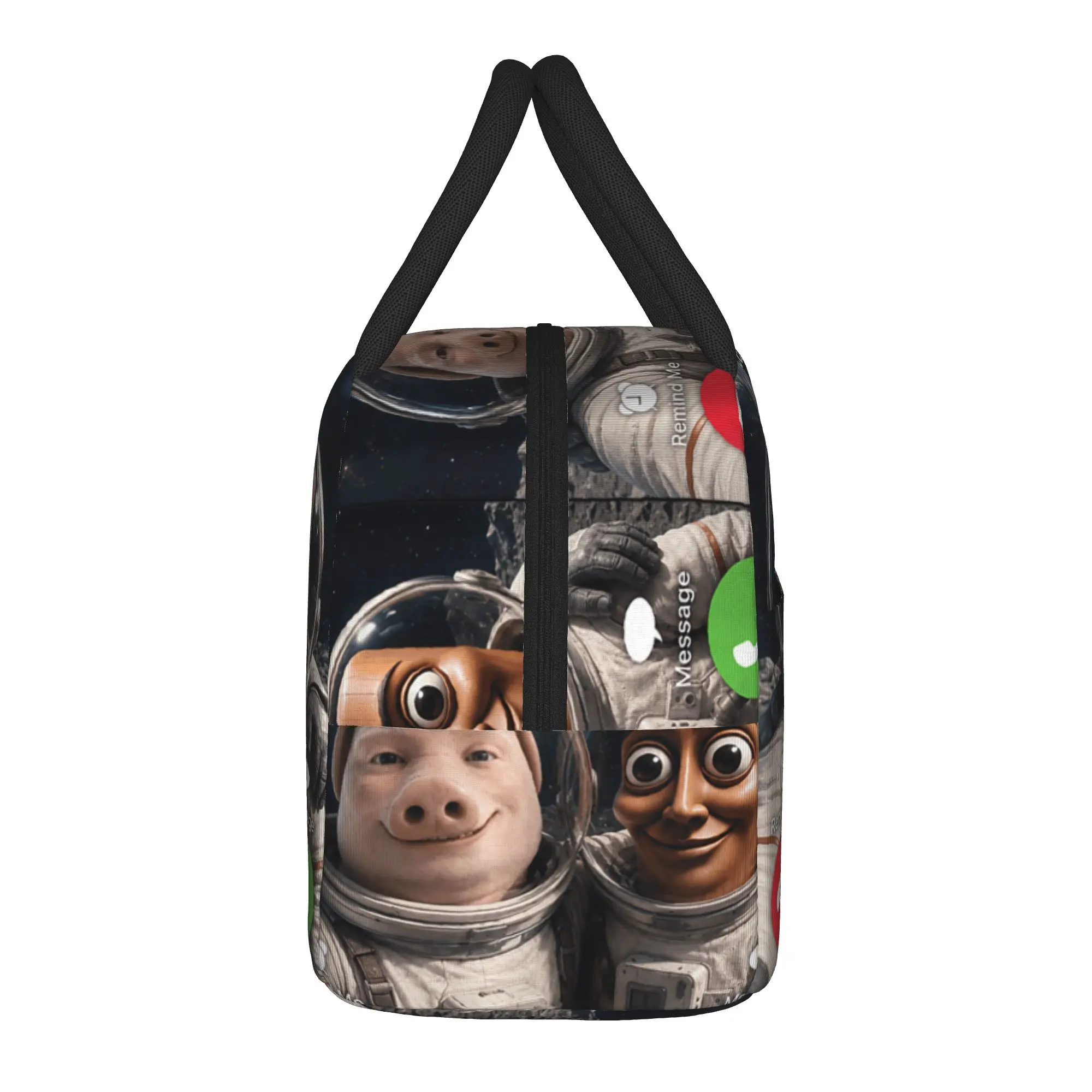 Funny Brainrot Outer Space Meme Tung Sahur John Pork Selfie Lunch Bag Portable Zipper Lunch Box Adult Travel Custom Cooler Bag