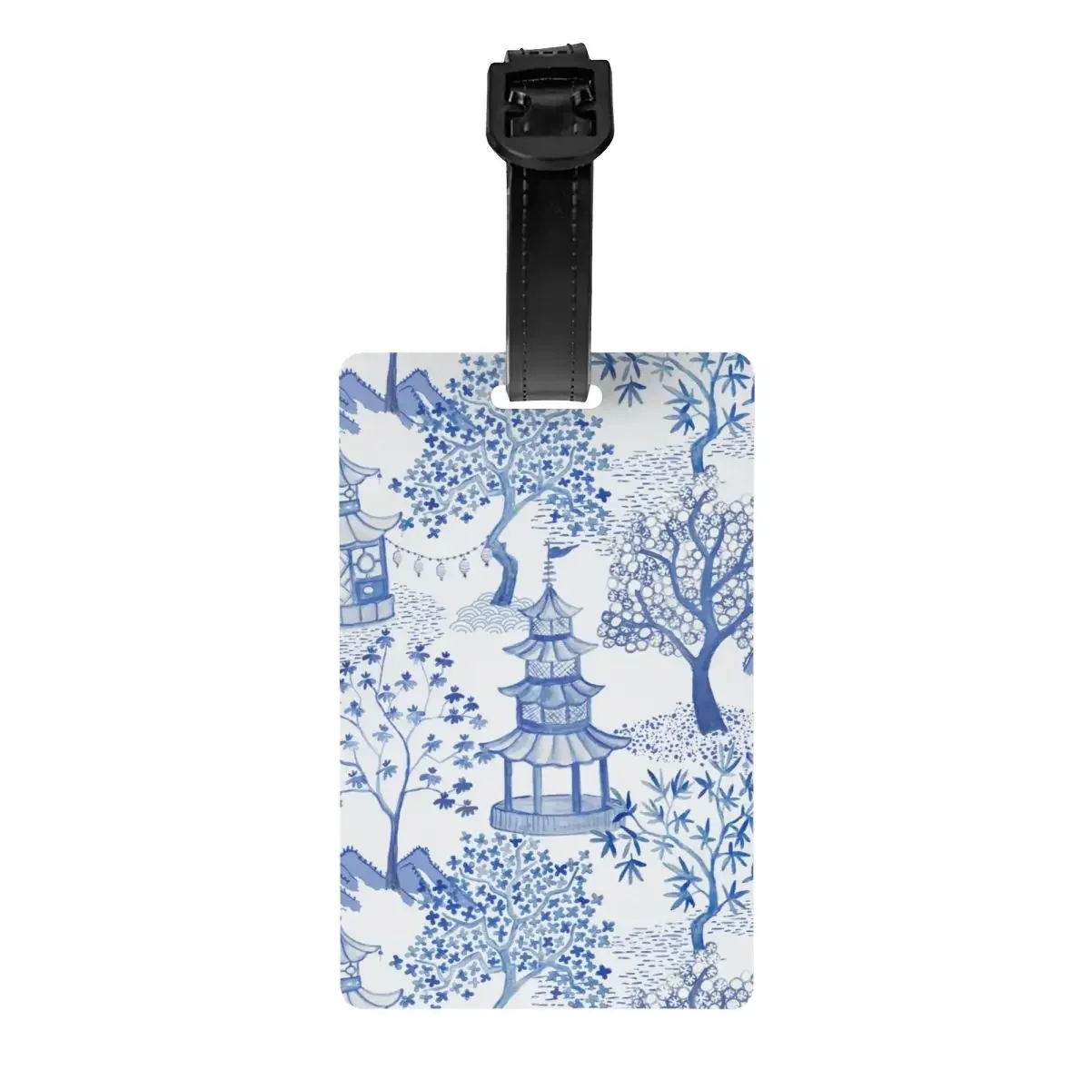 

Custom Pagoda Forest Luggage Tag Custom Blue Delft Vintage Chinoiserie Baggage Tags Privacy Cover ID Label