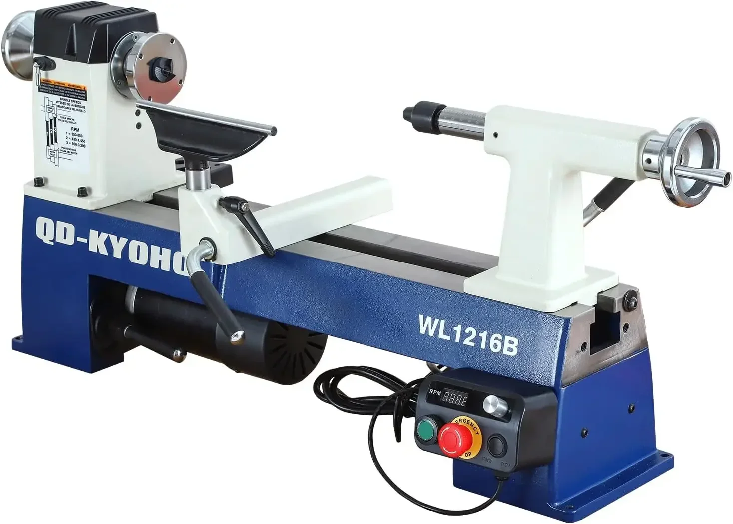 

12" X 16-1/2" Wood Lathe Machine，Variable-Speed 250-3200 RPM Digital Display Power Wood Lathes，3/4HP,120V 1PH Wood Turning Lathe