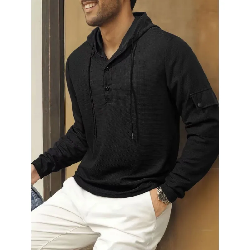 سويت شيرت رجالي رياضي للياقة البدنية بأكمام طويلة للربيع والخريف، بلوفر متعدد الاستخدامات بلون سادة #5