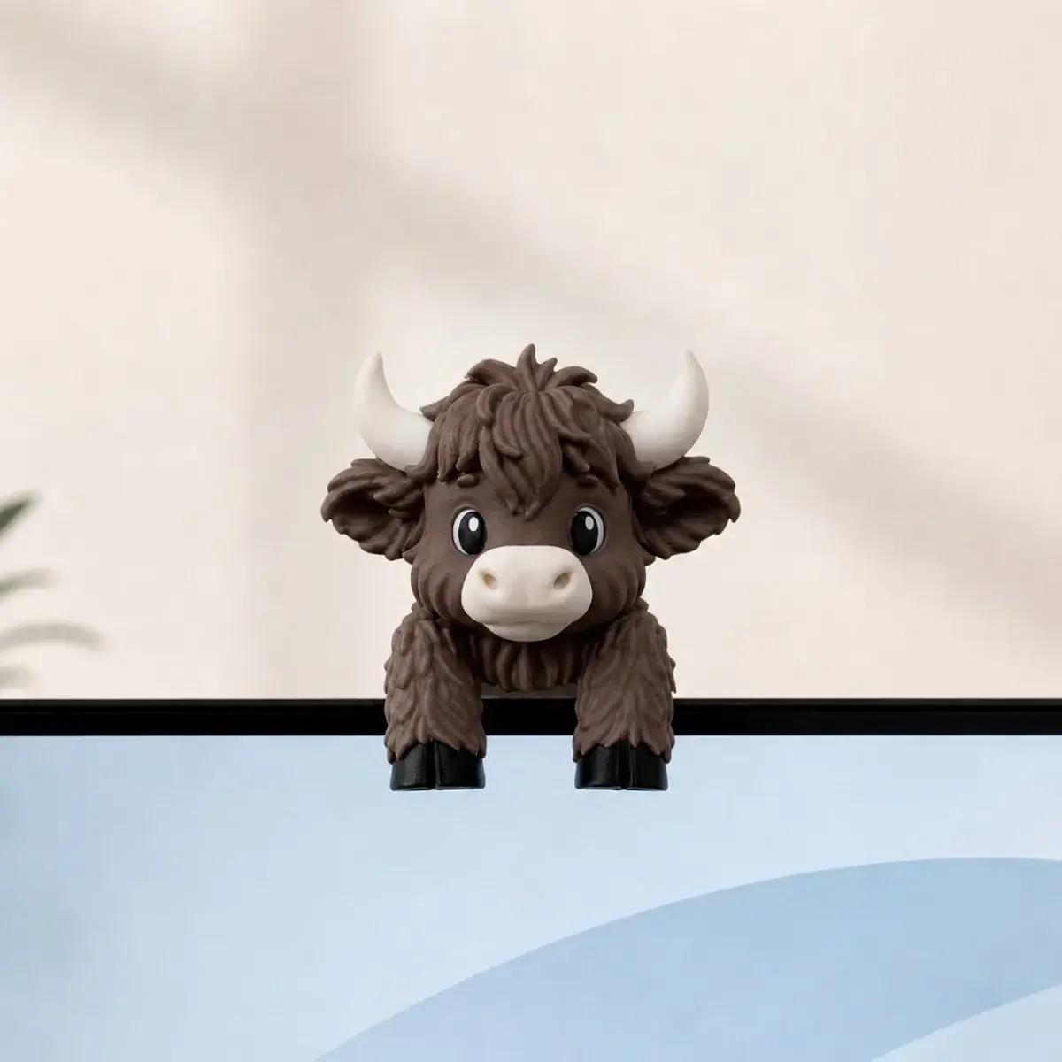 Cute Highland Cow Monitor Buddy & Screen Sitter, 3D Printed Mini Cow Laptop Topper, Emotional Support Desk Companion, Kawaii Office Decor Gift for Cow Lovers, Cow Desk Decoration