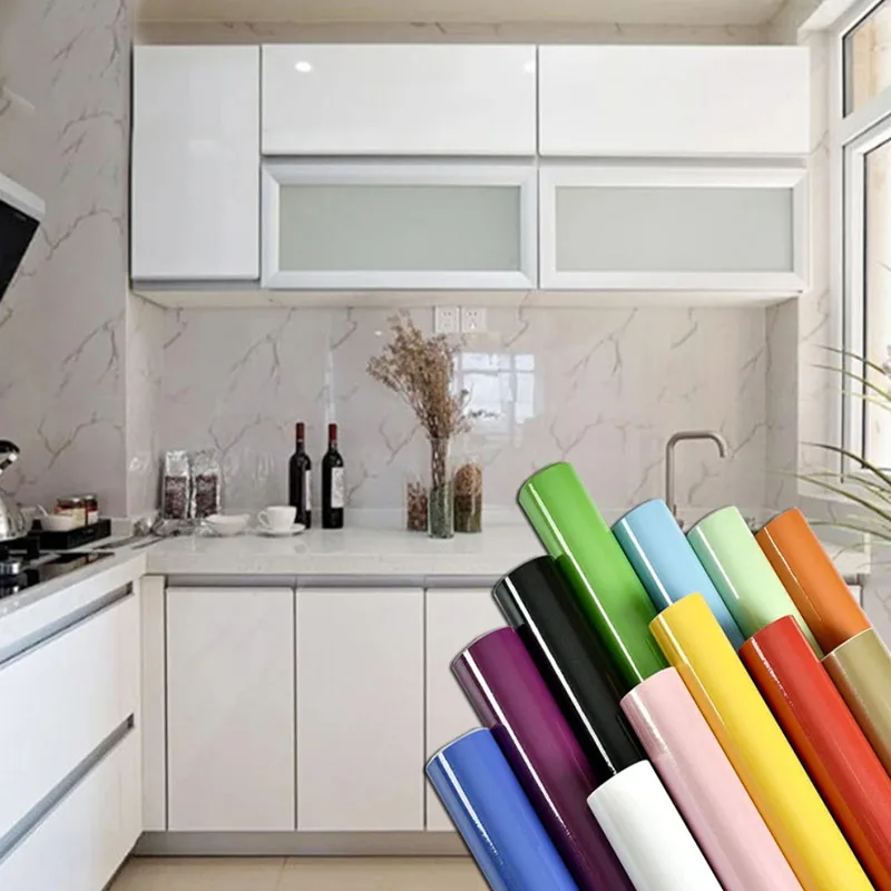 Cabinet Self-adhesive Paper Furniture Renovation Waterproof Thick Paint Wallpaper Pearlescent Wardrobe Solid Color PVC Wallpaper