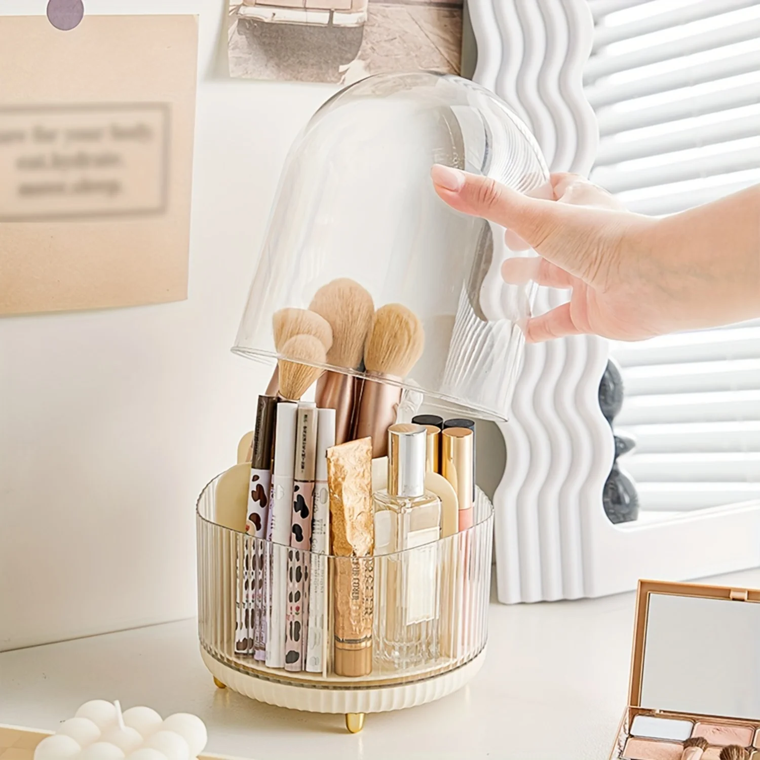 360° Rotating Makeup Organizer for Brushes, Lipsticks, Skincare Products - Organize Vanity in Style!