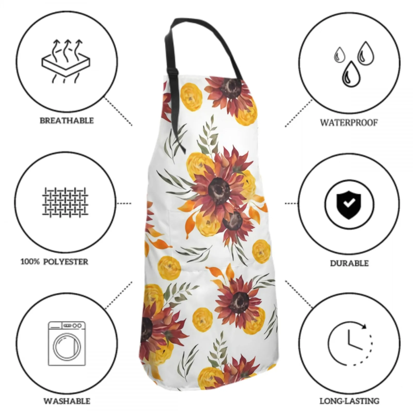 Watercolor Waterproof Apron with 2 Pockets Kitchen Chef Apron Colorful Apron for Hair Brushing Cooking Baking Painting Gardening