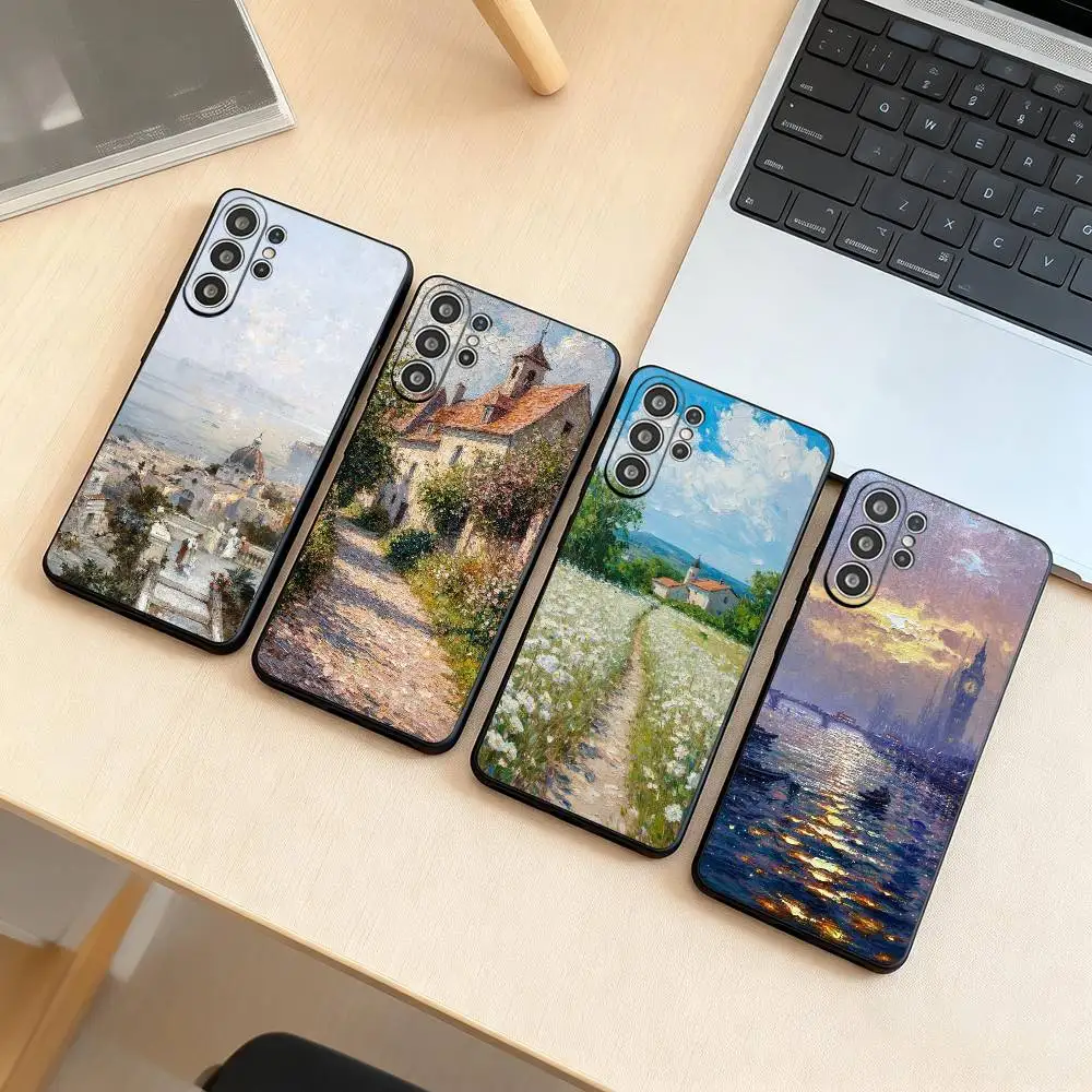 Landscape oil painting  Phone Case For Samsung S25,S24,S21,S22,S23,S30,Ultra,S20,Plus,Fe,Lite,Note,10,Black Cover