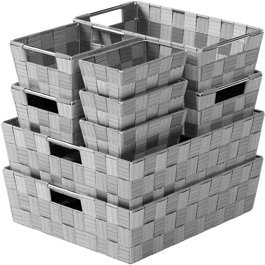 

For Organizing Set Of 9 Dark Grey Storage Baskets For Shelves Perfect Closet Organizer Bins, Bathroom Basket, and Pantry Basket