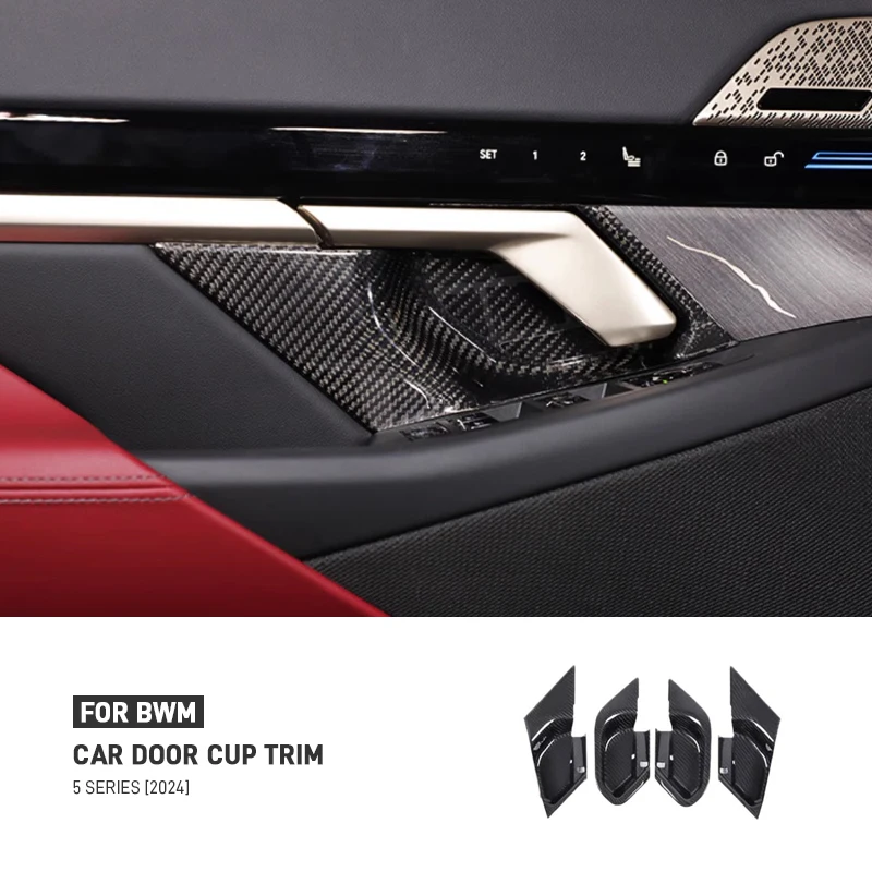 

For BMW 5 Series G60 2024 Real Carbon Fiber Car Inner Door Bowl Cup Protection Cover Trim Panel Interior Decorative Accessories