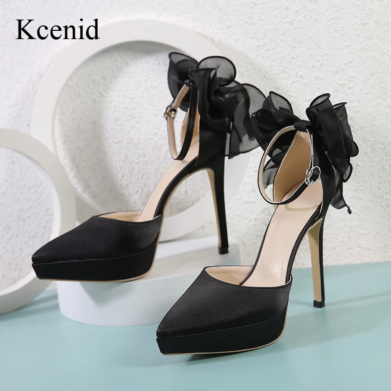 

Kcenid Women Summer Ankle Strap Pumps High Heel Mesh Butterfly-knot Pointed Toe Platform Sandals Women Banquet Dress Party Shoes