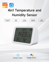 Tuya Smart WiFi 4-IN-1 Temperature Humidity Sensor Light Intensity Detector Time Display Alarm Clock Fit Alexa Google Assistant