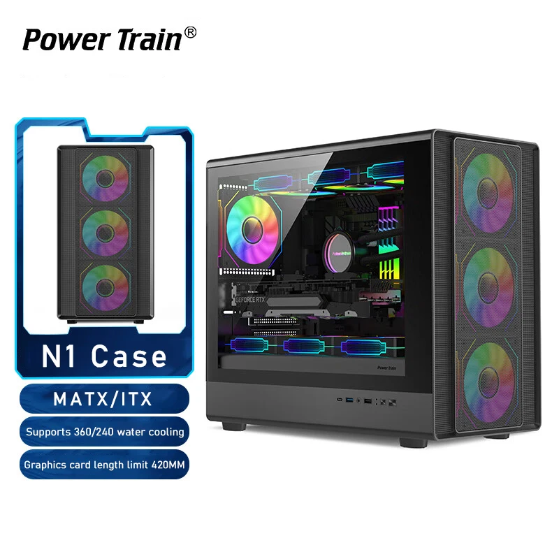 Power Train N1 MATX ITX Case Glass Side Transparent Host Shell Desktop Computer 360 Water-Cooled Mesh ventilation PC Casings