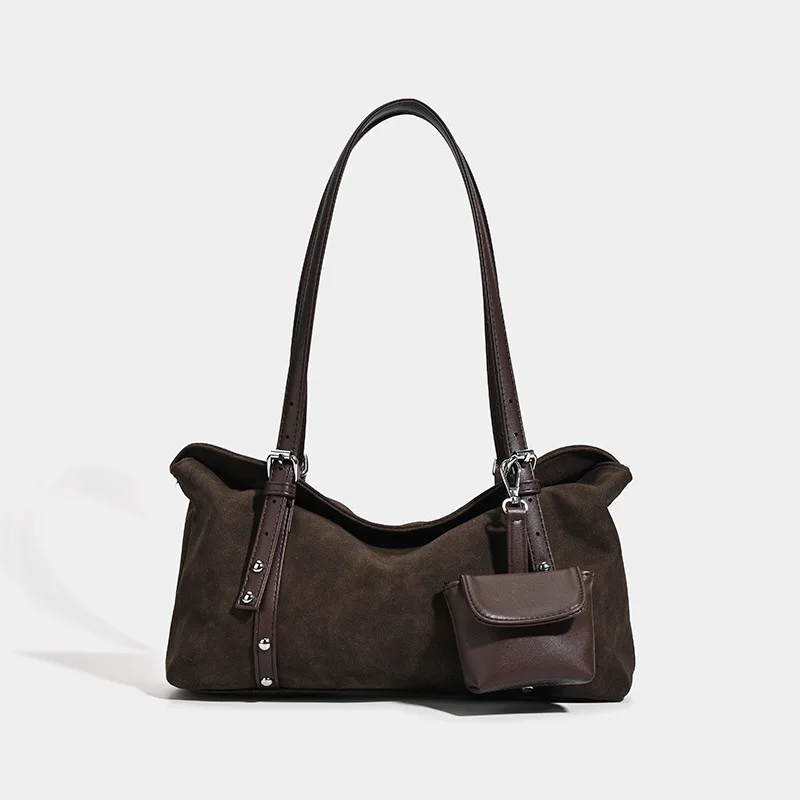 

Fashion Suede Women Shoulder Bag Rivet Tote Bags for Women Winter Soft Retro Handbags and Purses Female Commuting Shopper NEW