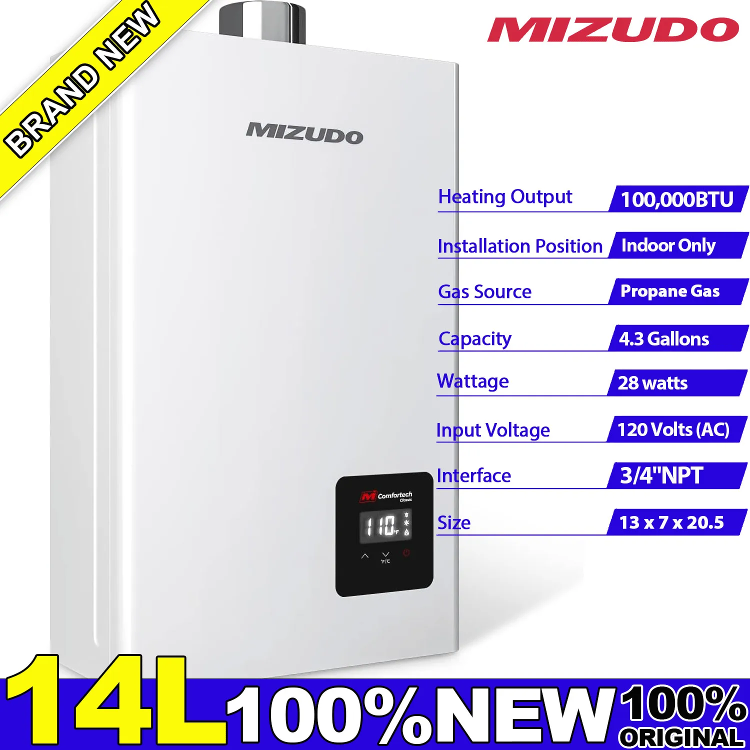 

4.3GPM 100,000BTU Tankless Water Heater Propane Gas Instant Hot Whole house 120V