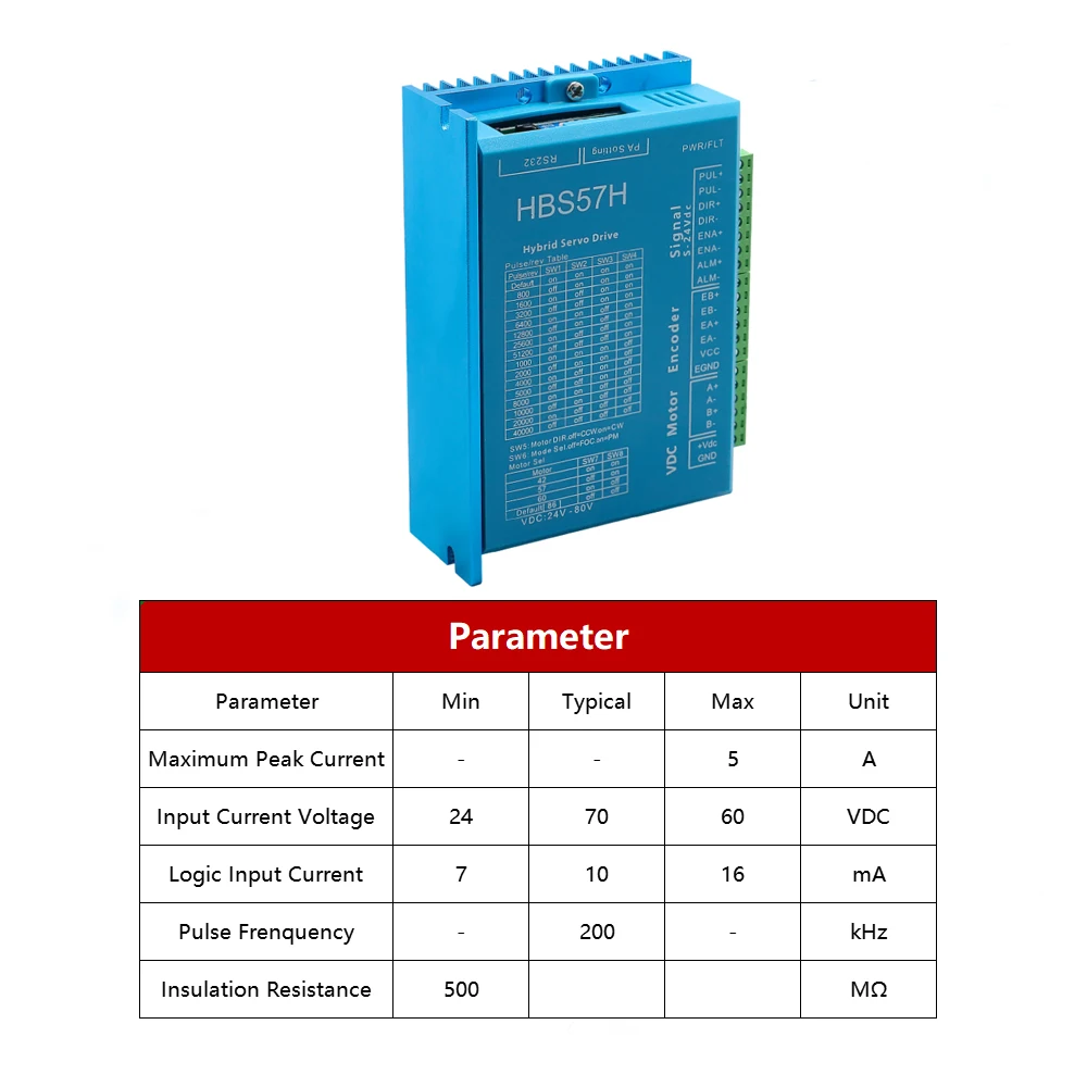 HBS57H Hybrid servo Motor Driver VDC 24-80V 5A support Nema17 Nema23 Nema24 close loop stepper servo motor