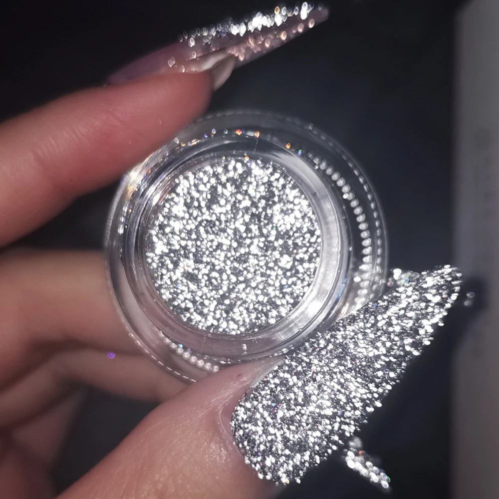 

1Box Super-Flash Dazzling Diamond Nail Glitter Powder Silver Reflective Effect Nail Art Glitter Pigment Holographic Micro Drill