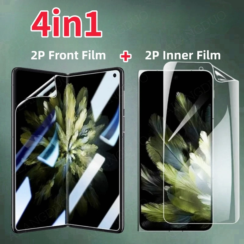 4in1 For OnePlus Open Full Coverage Screen Protector Soft Front Film Anti Scratch Inner Film For Oppo Find N3 Hydrogel Film