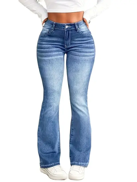 2024 Nowe damskie jeansy z rozcięciem w rozmiarze Slim Fit Hip-Lifting Denim Flared Pants Casualowe spodnie damskie