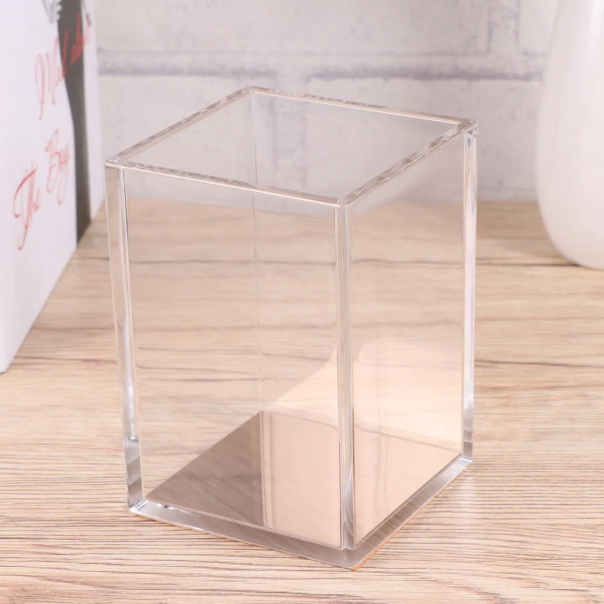 Premium Acrylic Pen Holder Transparent Desktop Organizer for Pens Pencils Markers Art Tools Golden Pencil Container Storage Pot