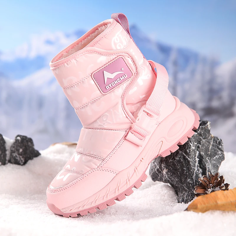 

Winter Girls Snow Boots Children Cotton Shoes Sneaker Pink Waterproof Warm Fur Lined Anti-Slip Kid Outdoor Cold Weather Footwear