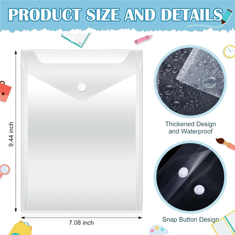 EF-50Pcs Clear Plastic Envelopes Sticker Photo Storage Folder Clear Envelope Bag For School Home Office 7.08 X 9.44Inch
