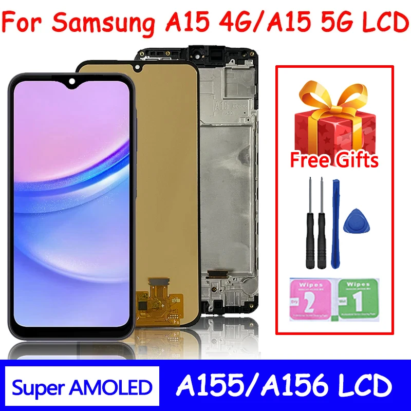 スーパー-amoled-小型サイズサムスン-a15-a155f-a155f-ds-液晶ディスプレイタッチスクリーンデジタイザサムスン-a15-5-グラム-a156b-a156b-ds-液晶