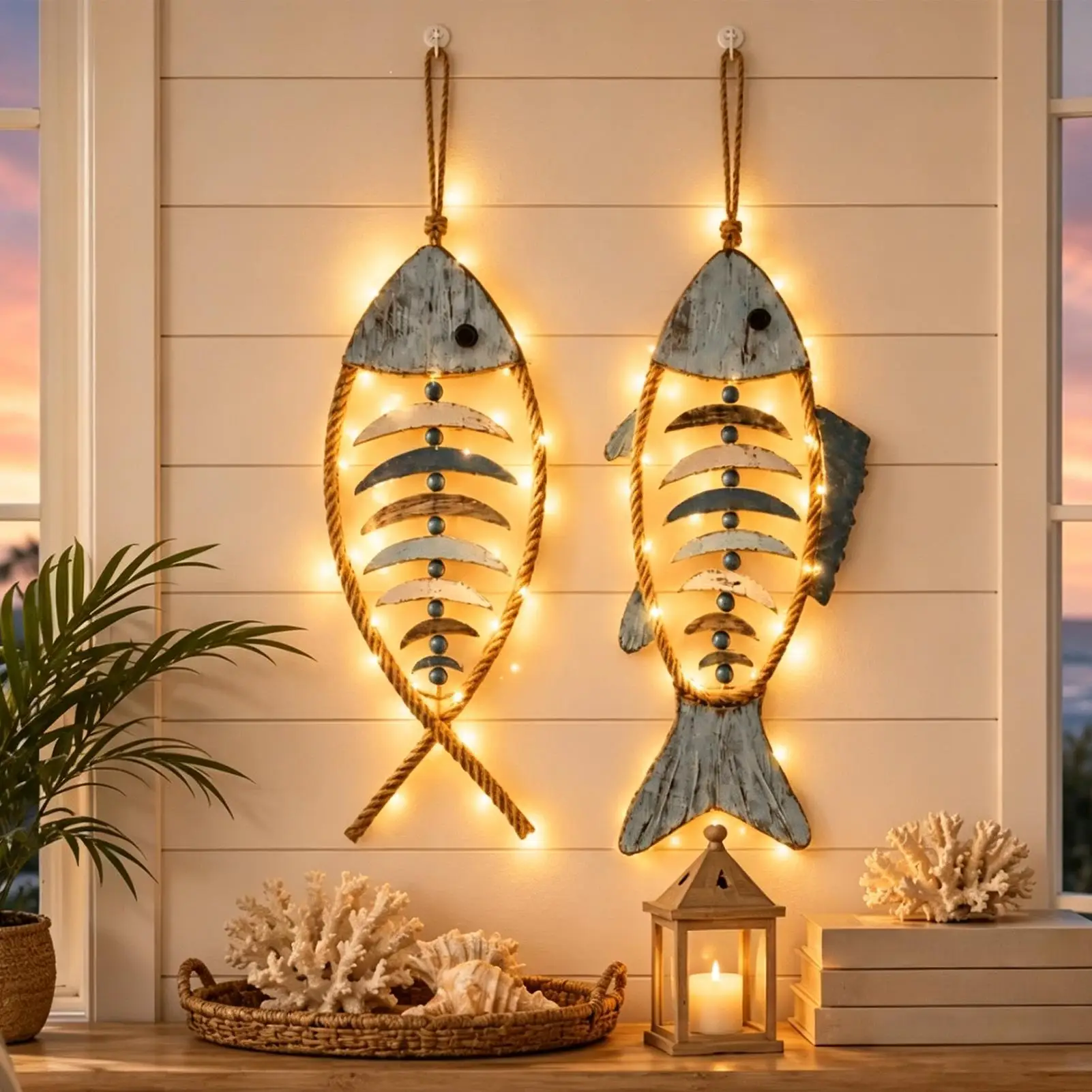 Wall Light Decor Hangable Romantic Sea Illumination Ornament Fish Shape Wall Light Decor For Bedroom Dorm Porch Hallway Bathroom