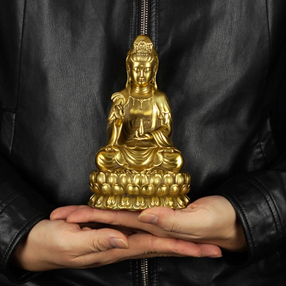 12/17/2cm Pure Copper Avalokitesvara Buddha Ornaments Copper Crafts Chinese Lotus Avalokitesvara Buddha Statue Home Decoration