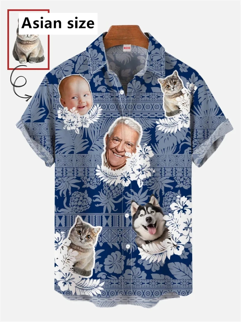 

Unisex Custom Face Shirts 3D Print Funny Personalized Hawaiian Shirts DIY Custom Family And Pets Beach Shirts Lapel Button Shirt