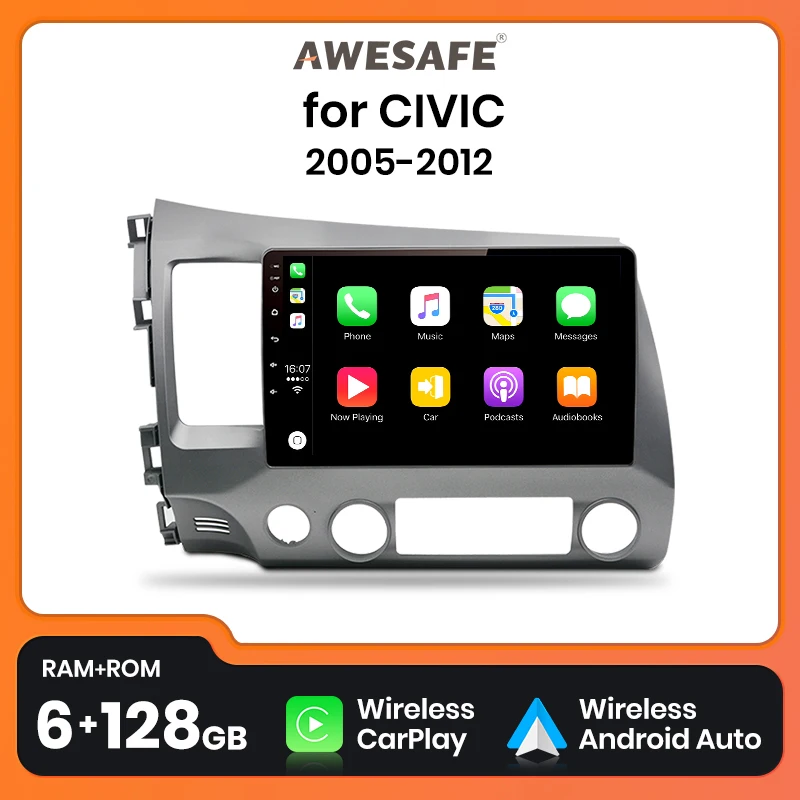 AWESAFE Wireless CarPlay Android 13 Radio For Honda Civic 8 2005 2006 2007 - 2012 GPS Navigation Stereo Car Intelligent Systems