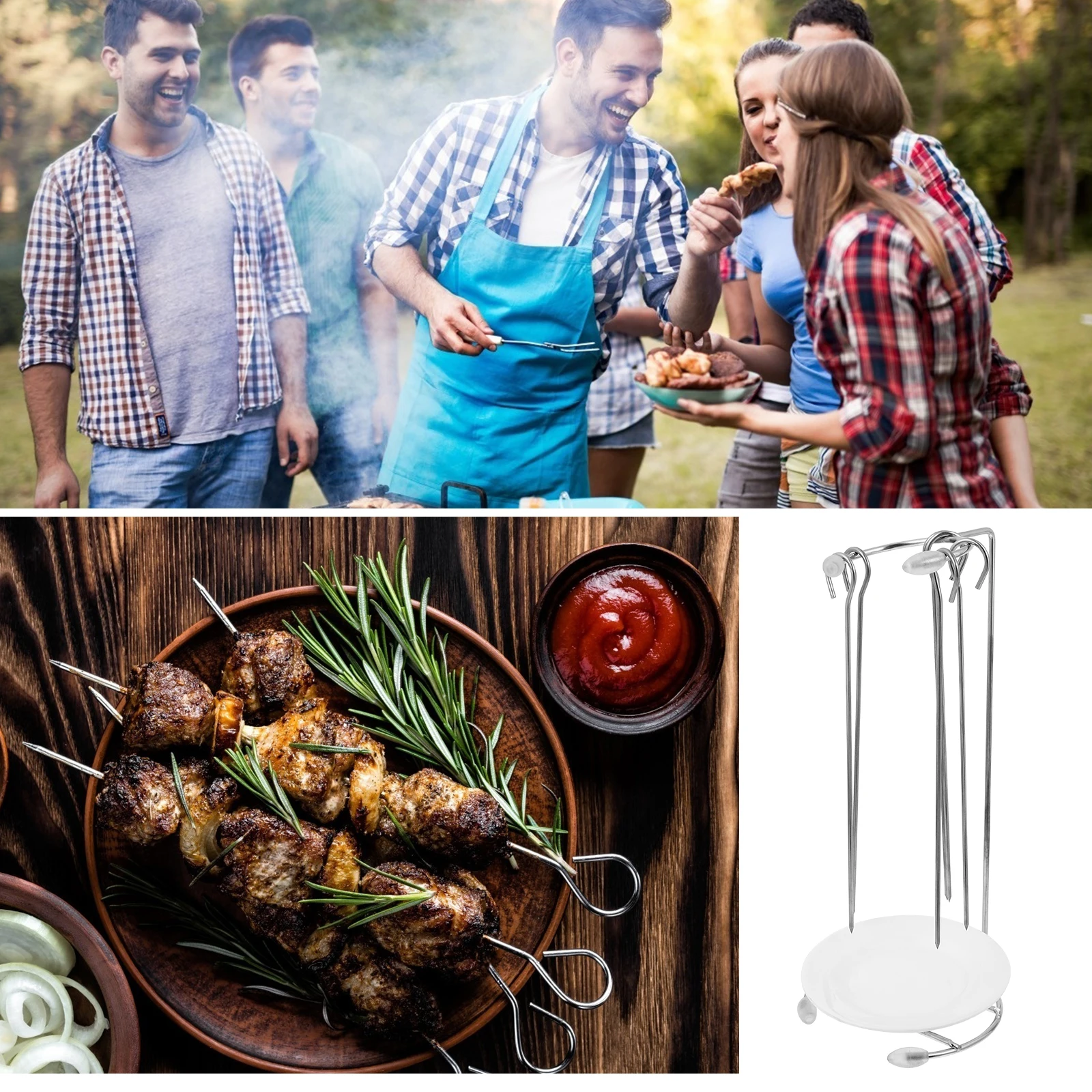 

Portable BBQ Rack Kebab Hanger Drip Tray Stainless Steel Wire Skewer Holder Outdoor Grilling Gifts Kitchen Barbecue Tools