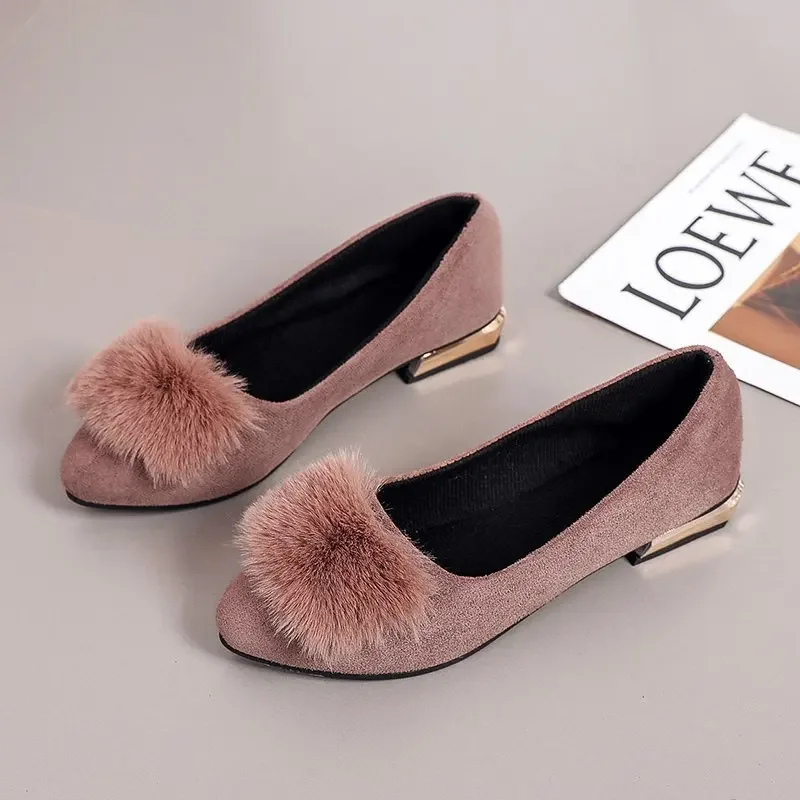 Womens Flat Shoes Loafers Fur Casual Womens Single Shoes Pointed Shallow Mouth Dress Summer New Work heels women high heelswomen