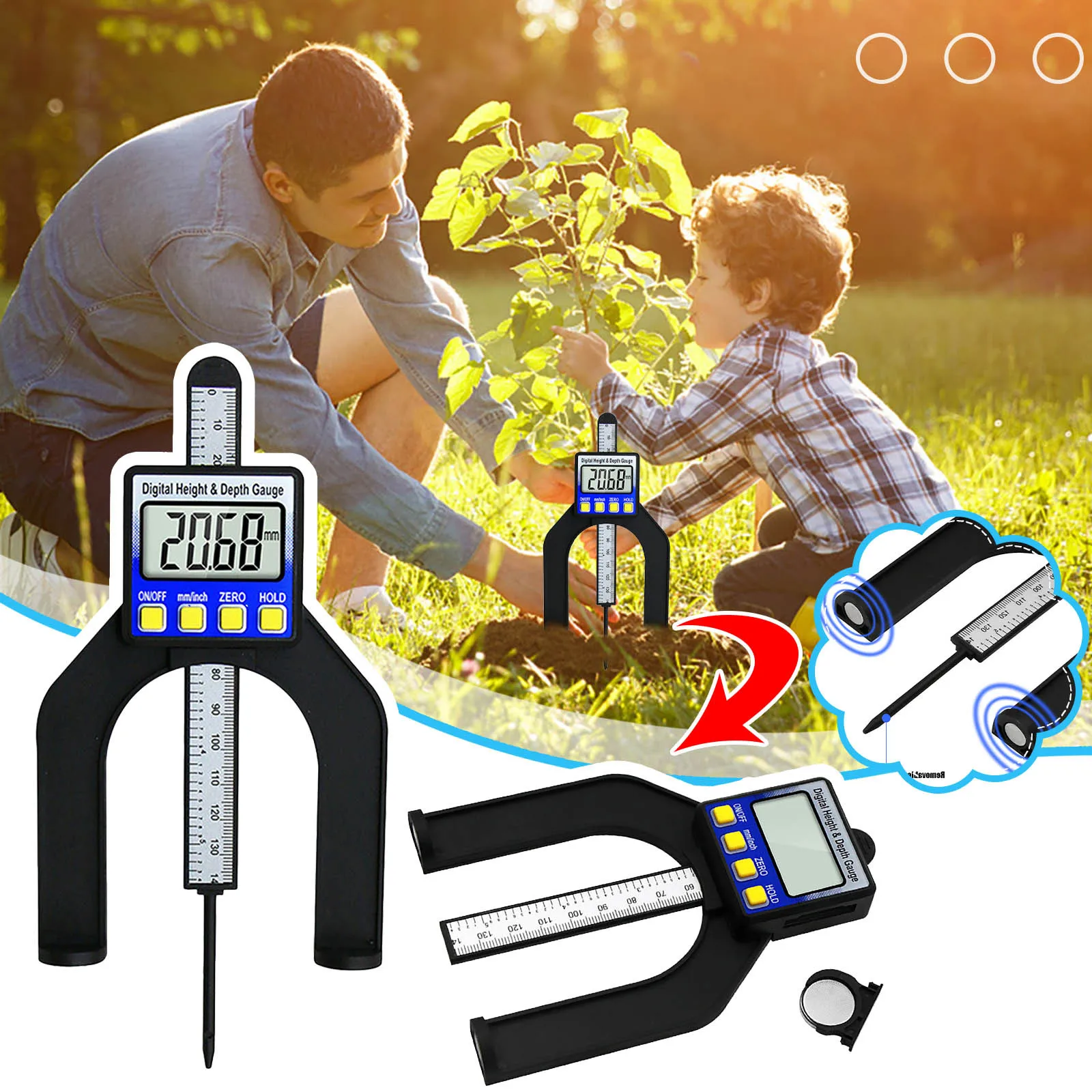 Digital Height Gauge Measuring Tool Tree Growth Tracker Lcd Display Garden Instrument Outdoor Plant Ruler Precision U Shape T1