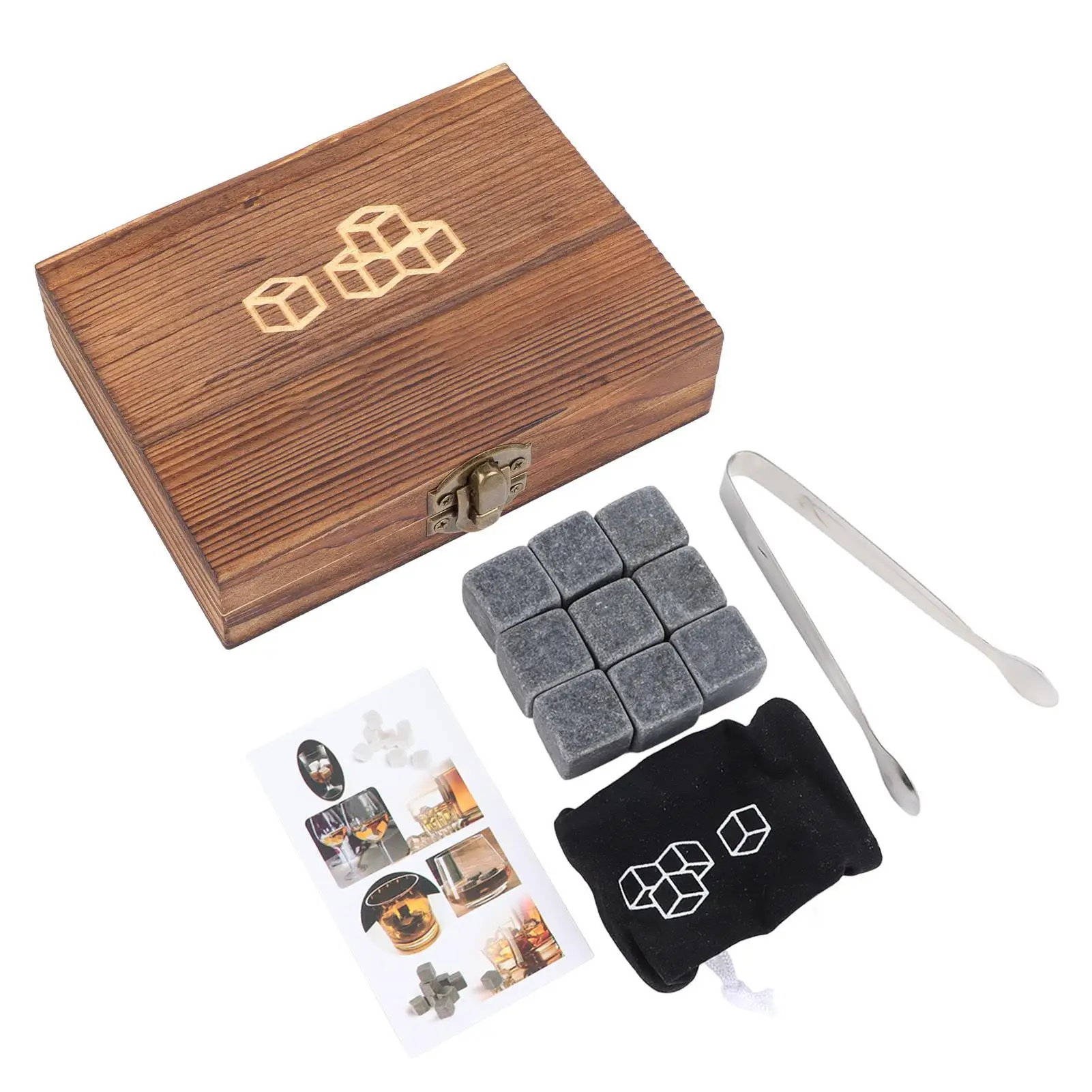 

Black Whiskey Stones Set - Multifunctional Chilling Rocks with Tweezers & Storage Box - Perfect Gift for Drink Lovers