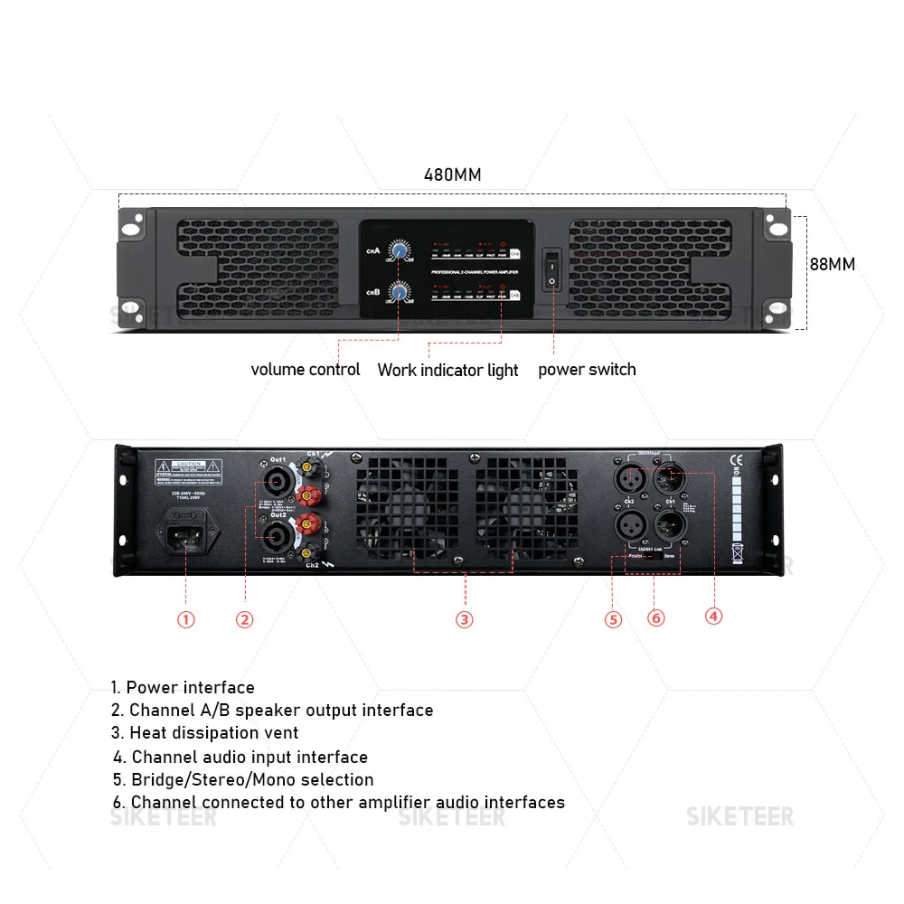 Professional digital power amplifier system 800W 1000W pure post-stage high-power four-channel power amplifier stage performance