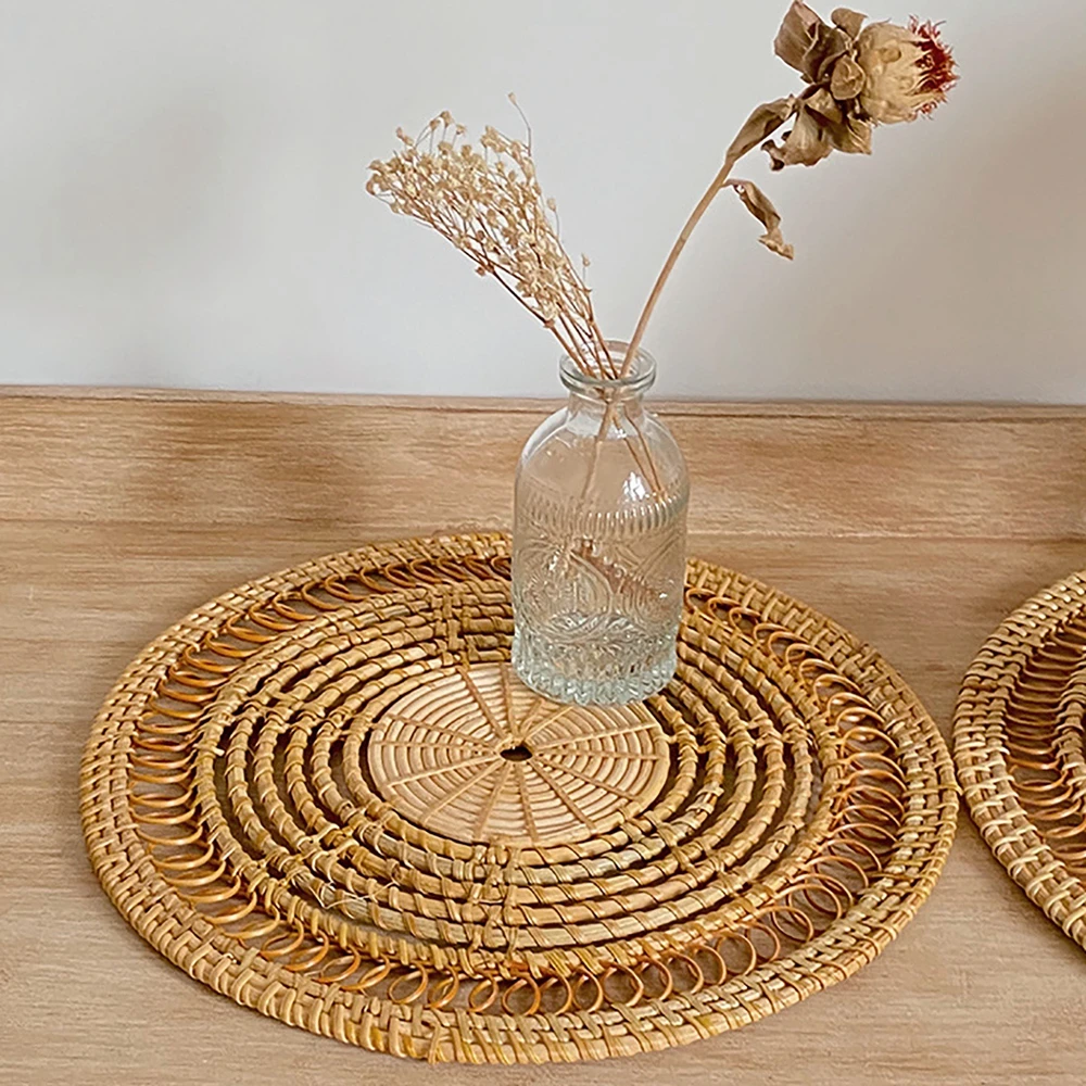 Rattan Wall Hanging Woven Plate Wall Decoration Boho Straw Rattan Round Basket Decoration Rustic Farmhouse Hanging Kitchen Decor