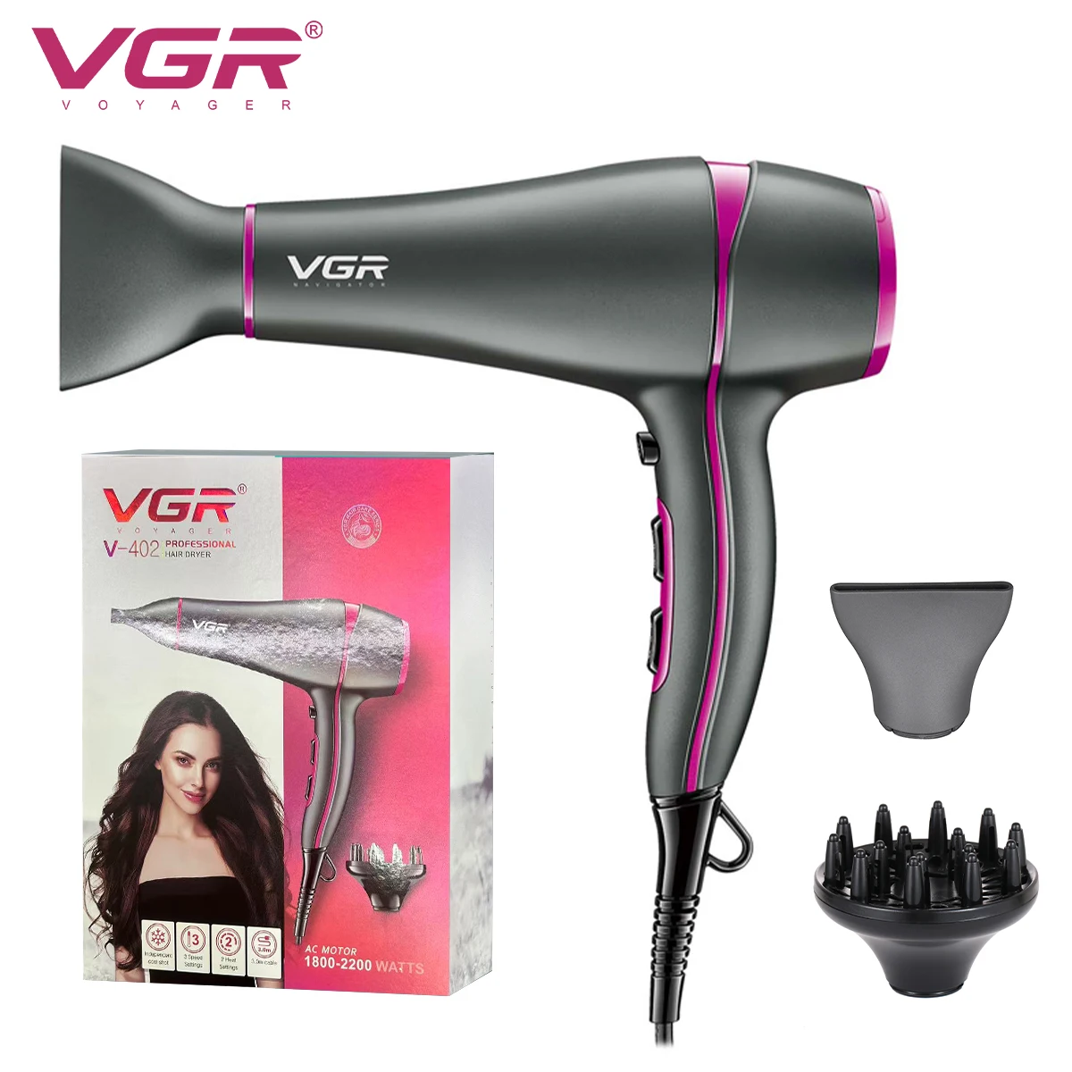 

VGR High Wind Hair Dryer Dormitory Household Multi level Adjustable Duct Negative Ion Speed Drying Hair Dryer V-402