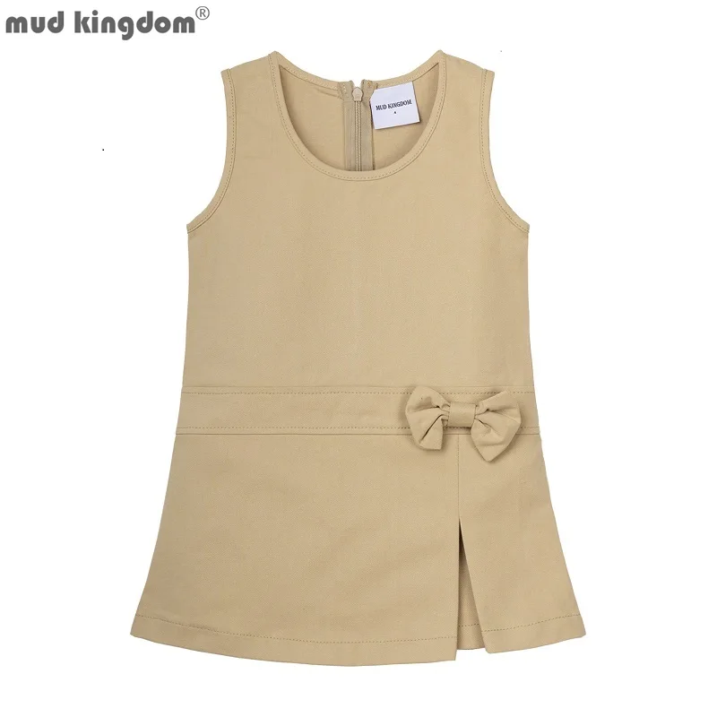 

Mudkingdom Big Girls School Uniform Dress for Girl Dresses Sleeveless Solid Plain Sundresses Cotton Bow Zipper Children Clothing