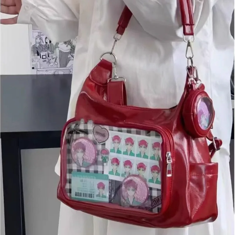 Richme estética feminina sacolas harajuku diy anime crachá axilas ombro bolso mujer pu grande capacidade saco de viagem feminino