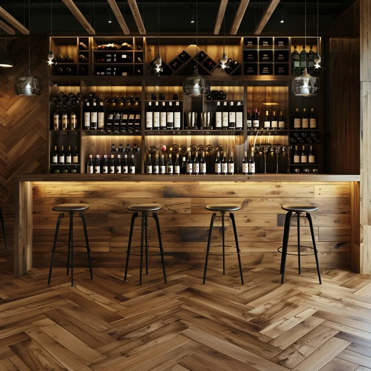 Customized Modern Solid Wood LED Lights Large Capacity Decorative Wine Cabinet Bar Counter Modular Cabinet Restaurant Furniture