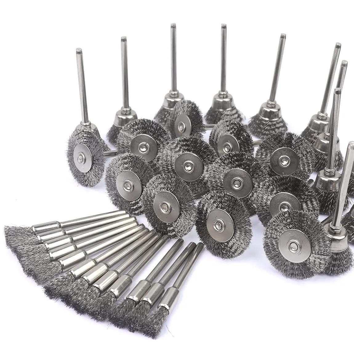 Imagem -03 - Steel Wire Wheels Brushes Conjunto para Ferramentas Rotativas Polimento Rotativo Mini Ferramentas Rotativas Dremel Remoção de Ferrugem de Metal Escovas 45 Pcs