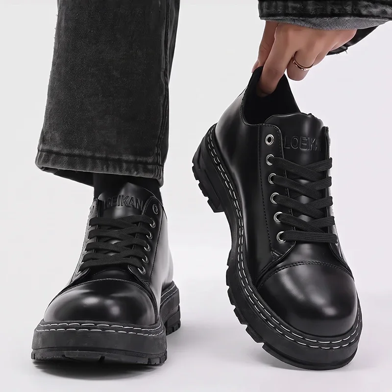 Schwarze Herren-Lederschuhe mit Schnürung, dicke Sohle, Business-Casual, formelle Alltagsschuhe, Oxford-Schuhe für Männer – Detail 9